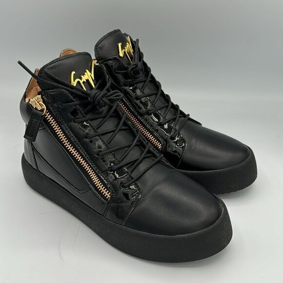 Giuseppe Zanotti Metal Signature Logo Black Leather High Top Sneaker Kriss 38/ 8 - Picture 12 of 14